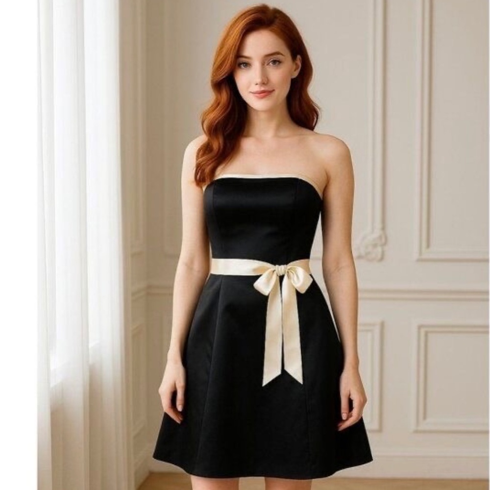 *FIRM PRICE* VINTAGE JESSICA MCCLINTOCK for GUNNE SAX STRAPLESS BOW SASH DRESS
